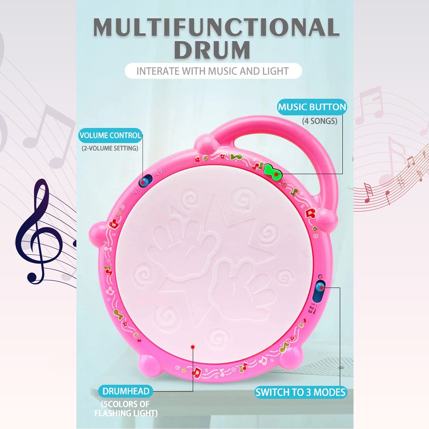 4461 Flash Drum Toys For Kids With Light Musical Sound Colorful Plastic Baby Drum Musical Toys For Children Baby Toy Instrument Best Gift For Boys Girls.