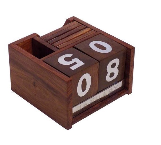 Wooden 3 in 1_Never Ending Date Calendar_ Coaster Stand with Pen Holder_2
