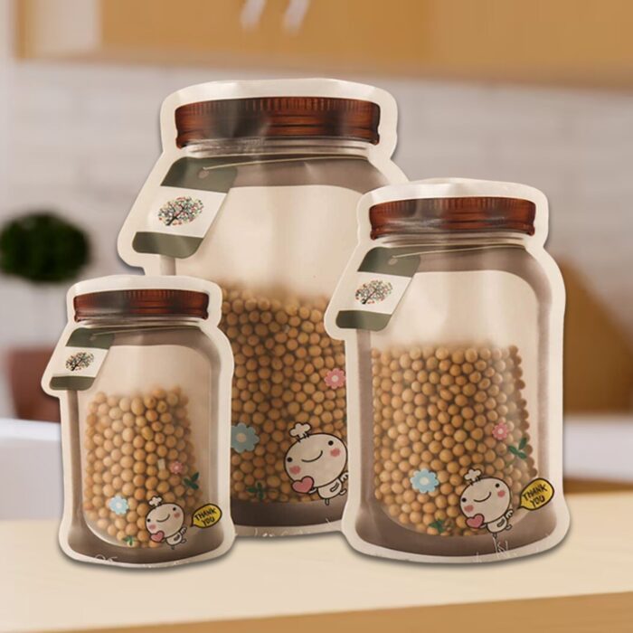 Plastic Transparent Jar Shaped Pouch With Zipper (3 Pcs Set) - Image 2