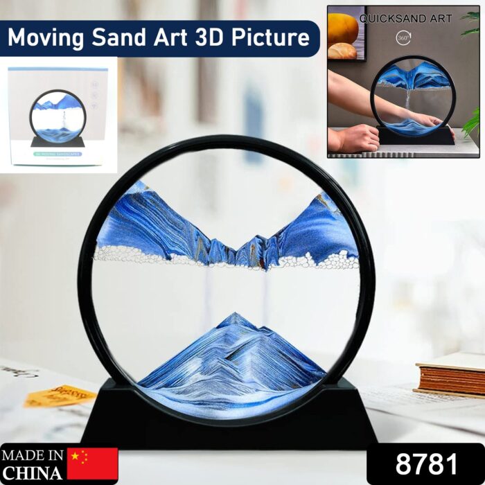 Moving Sand Art Picture Decor, 3D Deep Sea Sandscape Liquid Motion, Round Glass Frame Display Flowing Sand Relaxing Gift for Kids Adults Painting Artistic Sandscape for Home, Office, Ornament Desktop Art Bookshelves Decoration (1 Pc ) - Image 2