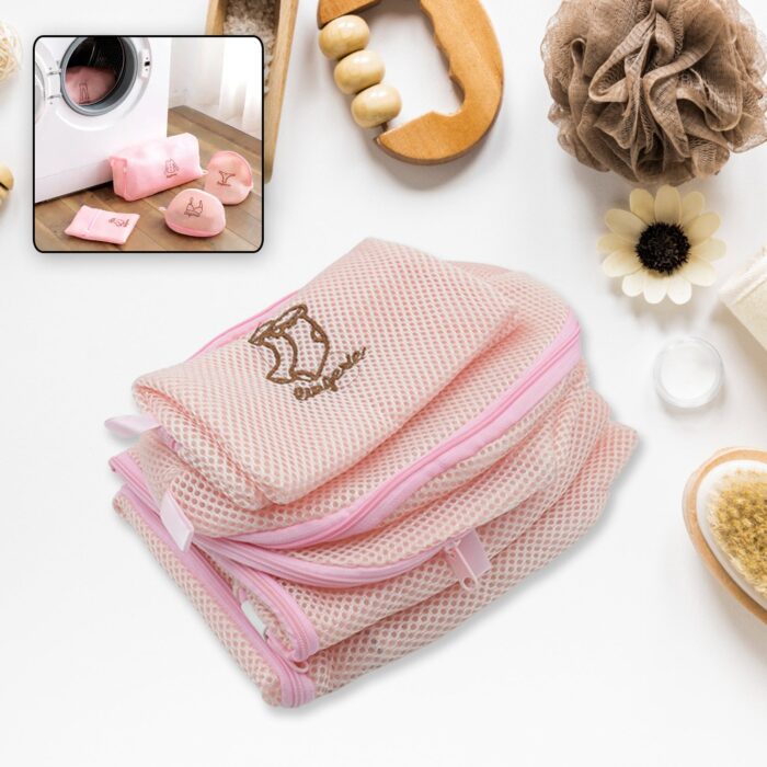 5pc Zippered Mesh Laundry Wash Bags Foldable Delicates Lingerie Socks, Underwear Blouse, Hosiery, Stocking and Lingerie Washing Machine Clothes Protection Net (5 Pc Set) - Image 5