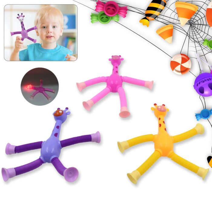 LED Telescopic Suction Cup Giraffe Toy, Pop Tubes Fidget Toys, Shape Changing Telescopic Sensory Tubes Fidget Tubes Sensory Toys Suction Toy, Funny Gift (3 Pcs Set) - Image 3