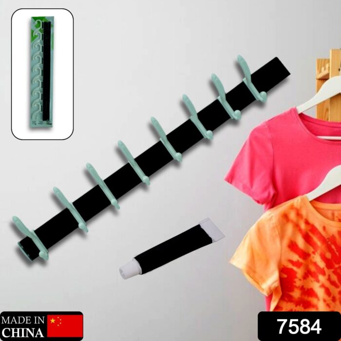 CLOTH HANGER, WALL DOOR HOOKS RAIL FOR HANGING CLOTHES FOR HANGING HOOK RACK RAIL, EXTRA LONG COAT HANGER WALL MOUNT FOR CLOTHES, JACKET, HATS, 8 HOOK WITH ECO-FRIENDLY LIQUID ADHESIVE GLUE - Image 2