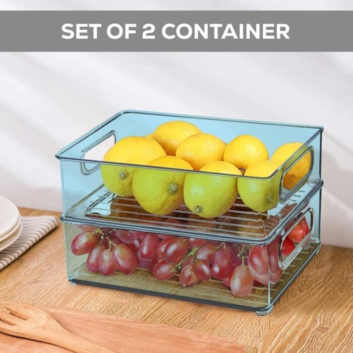 Plastic Refrigerator Organizer Bins, Set Of 2 Stackable Fridge Organizers with Handle, Clear Organizing Food Fruit Vegetables Pantry Storage Bins for Freezer kitchen Cabinet Organization and Storage (2 Pcs Set Mix Color) - Image 2