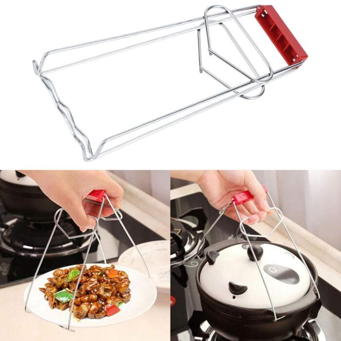 Kitchen Tongs Stainless Steel Pot Pan Gripper Clip Red Handle Take Bowl Clip Gripper Multi-Purpose Bowl Kitchen Accessories Kitchen Tongs Stainless Steel For Restaurants for Kitchen - Image 7