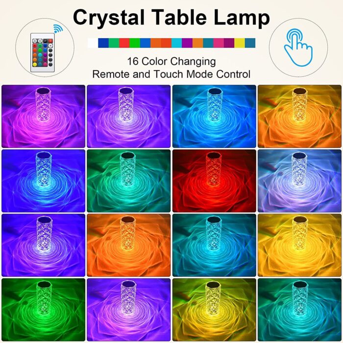 Crystal Touch Night Light (16 Colors) - Rose Diamond Table Lamp with Remote Control, USB Table Lamp, Romantic Date Lighting Decor for Festival, Bedroom, Dining Room - Image 9