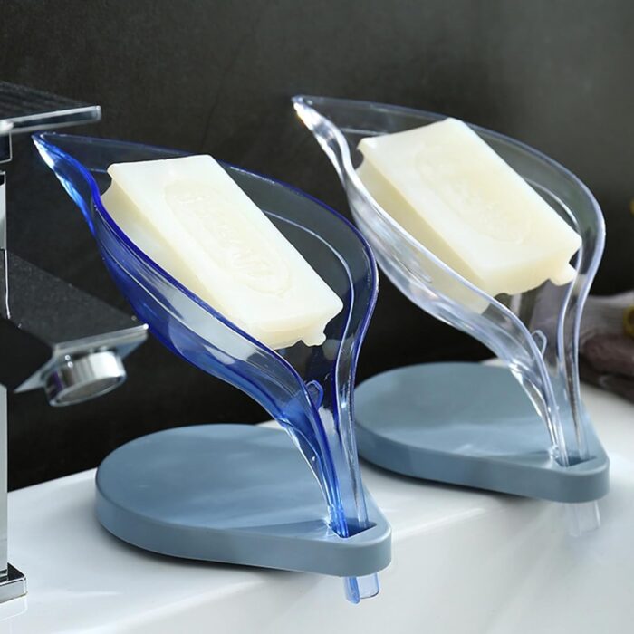Plastic Leaf Shape Soap Box Self Draining Bathroom Soap Holder, Decorative Drainage Plastic Soap Dish with Draining Tray (Mix Color / 1 Pc) - Image 3