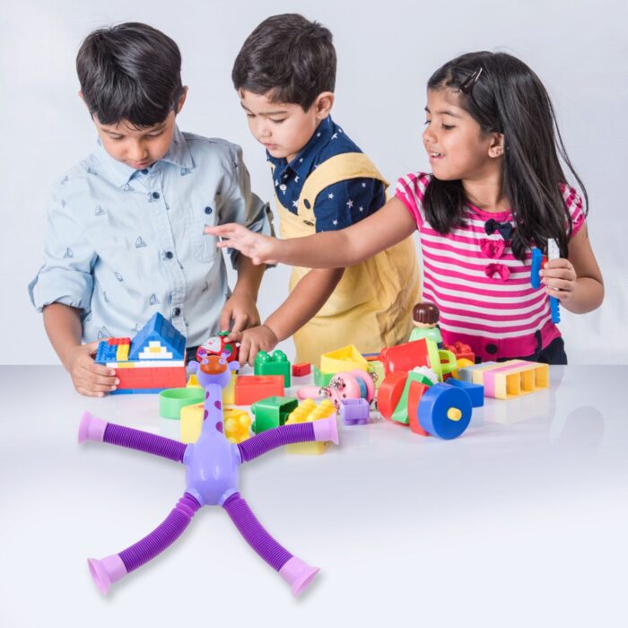 LED Telescopic Suction Cup Giraffe Toy, Pop Tubes Fidget Toys, Shape Changing Telescopic Sensory Tubes Fidget Tubes Sensory Toys Suction Toy, Funny Gift (3 Pcs Set) - Image 5