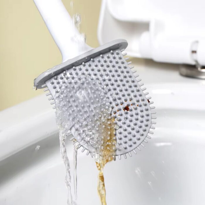 Portable Silicone Toilet Brush with Holder Flex Toilet Brush - Wall Mounted Anti-drip Set Toilet Cleaner Brush | Non-Slip Long Handle Toilet Brush Pack of 1 - Image 3