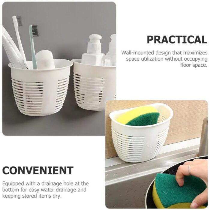 Hanging Plastic Storage Basket, Adhesive Wall Mounted Organizer Box Make Up Holder Shelf Bathroom Wall Basket Punch Free Drain Basket for Kitchen Bathroom, Wall Type Storage Basket (1 Pc) - Image 8
