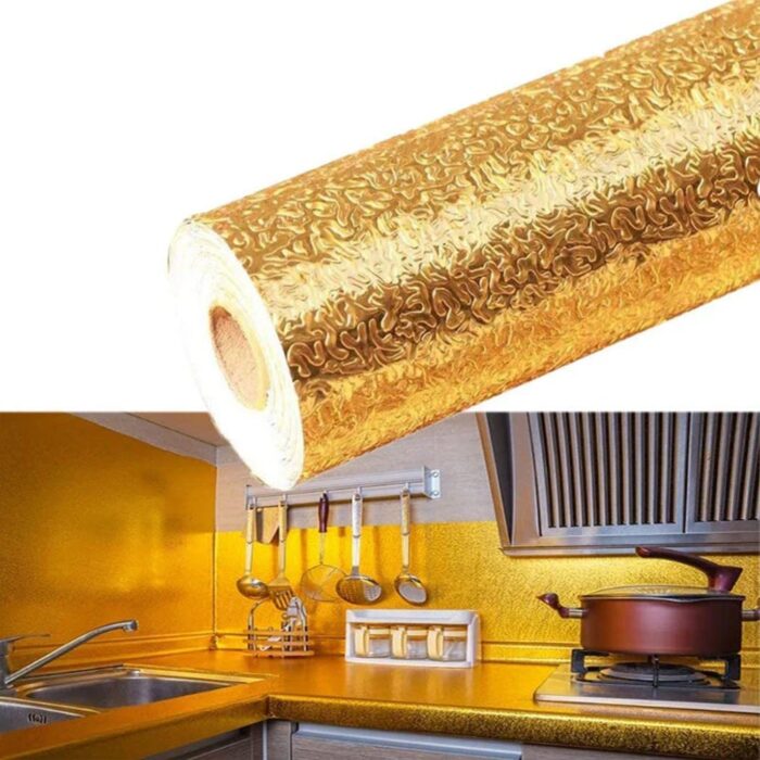 Oil Proof Sticker, Waterproof Self Adhesive Aluminum Foil Wallpaper (60 cm×2m / Golden / 1 Pc) - Image 5