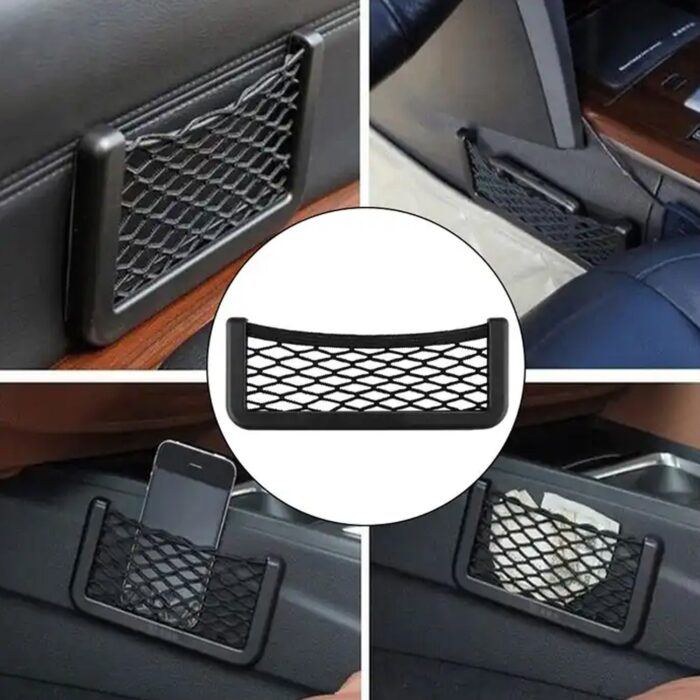 Car Storage Organize Car String Bag Car Seat Side Storage, Net Bag Mesh Pocket Organizer Stick-on for Purse Bag Phone, Special Adhesive Car Mesh Storage for Car for Interior Organizer - Image 3