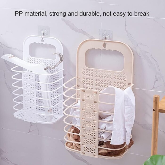 Wall Hanging Laundry Basket Clothes Hanger Dirty Hamper Clothes Storage Hook Clothes Rails for Laundry Washing Machine Bathroom Kids Dirty Clothes Storage Hanger (1 Pc) - Image 2
