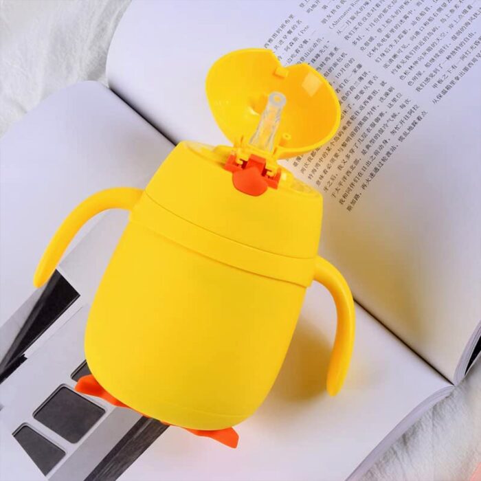 Cute Duck Shape Milk Bottle With Adjustable Strap / Water & Juice Bottle For Kids / Thermos Bottle Outdoor Sport Glass water bottle, leakproof BPA-free for travel cold and hot water glass water bottle - 248ML - Image 4