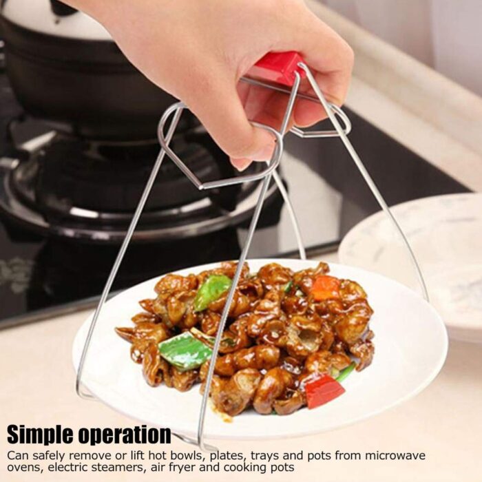 Kitchen Tongs Stainless Steel Pot Pan Gripper Clip Red Handle Take Bowl Clip Gripper Multi-Purpose Bowl Kitchen Accessories Kitchen Tongs Stainless Steel For Restaurants for Kitchen - Image 5