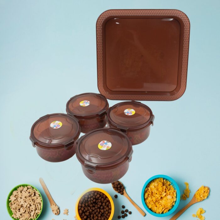Elegance Tray, Plastic Airtight 4 Pieces Storage Container and 1 Piece Serving Tray with Lids - Image 5
