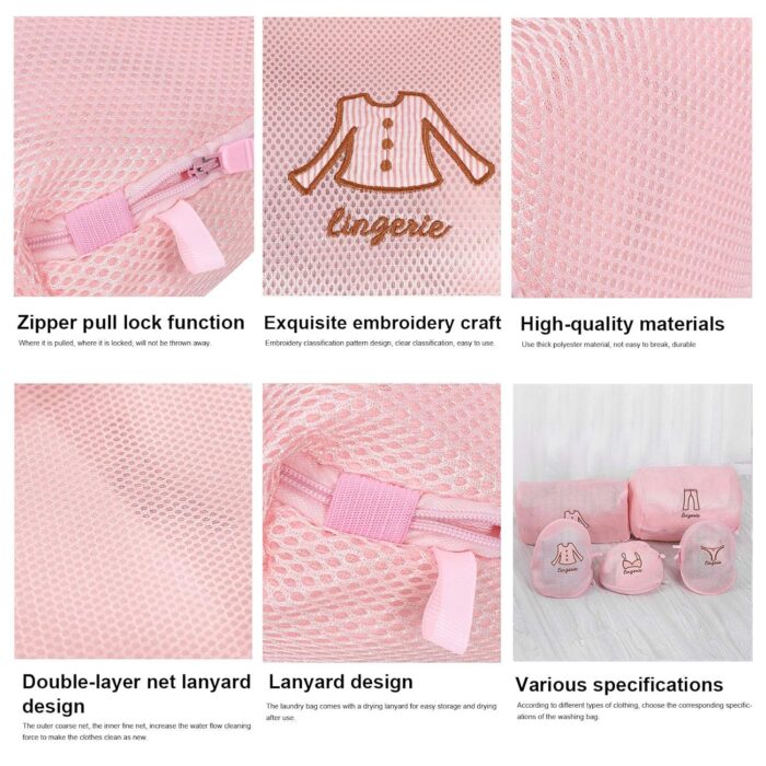 5pc Zippered Mesh Laundry Wash Bags Foldable Delicates Lingerie Socks, Underwear Blouse, Hosiery, Stocking and Lingerie Washing Machine Clothes Protection Net (5 Pc Set) - Image 7