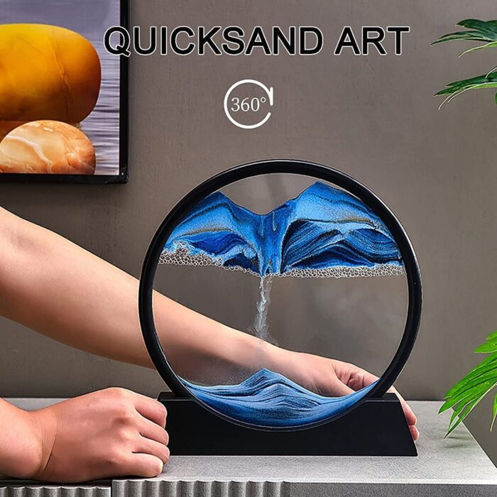 Moving Sand Art Picture Decor, 3D Deep Sea Sandscape Liquid Motion, Round Glass Frame Display Flowing Sand Relaxing Gift for Kids Adults Painting Artistic Sandscape for Home, Office, Ornament Desktop Art Bookshelves Decoration (1 Pc ) - Image 4