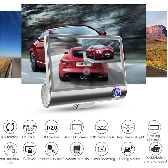 Dual Car DVR Dashboard Full HD Front and Rear Camera for Cars, Loop Recording, 4 HD Display, G-Sensor, Recording (1 Pc) - Image 6