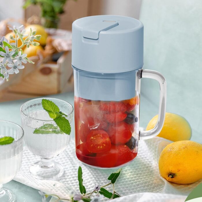 Portable Electric Juicer With Handle & Straw, USB Rechargeable 6 Stainless Steel Blades (500 ML) - Image 4