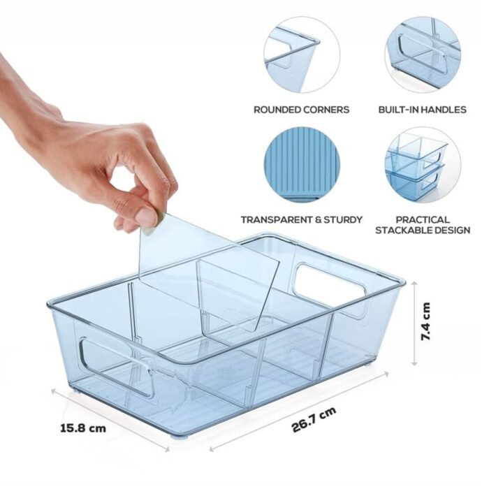 Plastic Refrigerator Organizer Bins, Set Of 2 Stackable Fridge Organizers with Handle, Clear Organizing Food Fruit Vegetables Pantry Storage Bins for Freezer kitchen Cabinet Organization and Storage (2 Pcs Set Mix Color) - Image 5