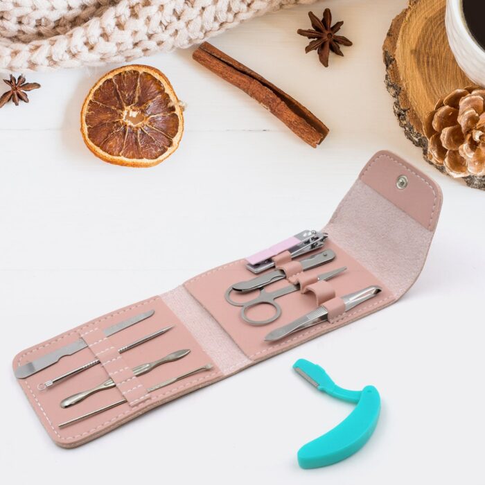 9in1 Nail Clipper Kit Fingernail Clipper, Manicure Set, Stainless Steel Nail Cutter Set ,Manicure Tool, Nail Clippers Care Tools with Lightweight and Beautiful Travel Leather Case (9 Pc Set) - Image 3