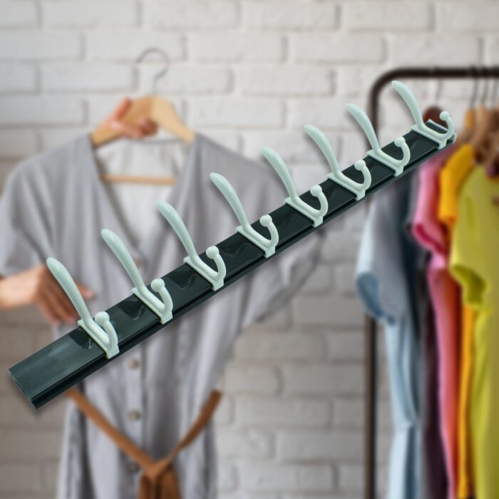 CLOTH HANGER, WALL DOOR HOOKS RAIL FOR HANGING CLOTHES FOR HANGING HOOK RACK RAIL, EXTRA LONG COAT HANGER WALL MOUNT FOR CLOTHES, JACKET, HATS, 8 HOOK WITH ECO-FRIENDLY LIQUID ADHESIVE GLUE - Image 5