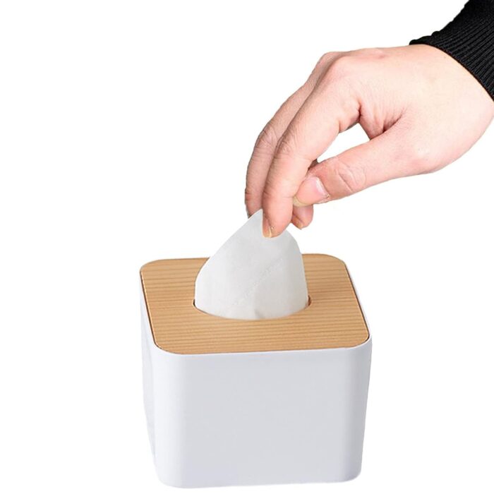 Tissue Box Desktop Stand Bamboo Tissue Cover Box Rectangular Paper Towel Holder Removable Tissue Dispenser for Bathroom Vanity Countertop Bedroom Car Holder Paper Towels Dispenser (1 Pc ) - Image 3