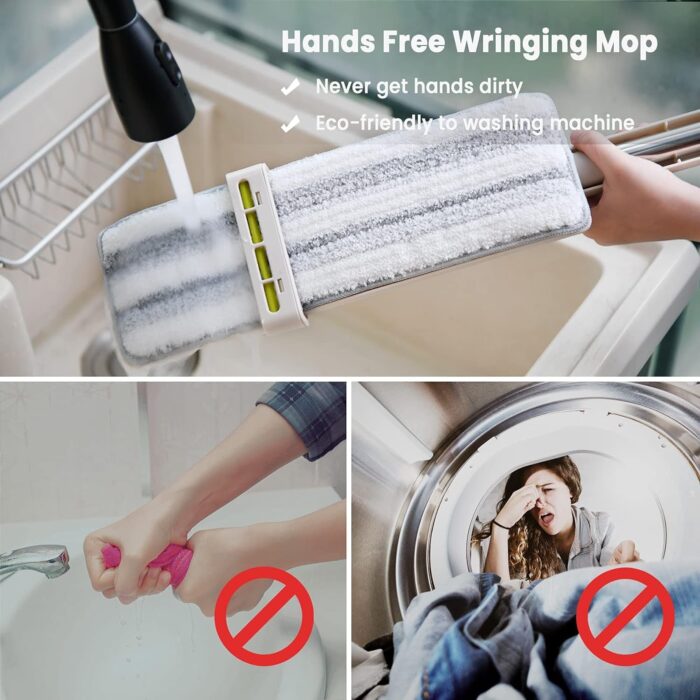 Floor Mop and Bucket Set, Flat Mop for Cleaning with Wringer, Self Clean Damp Mop and Bucket for Hardwood, Laminate, 2 in 1 Hands Free Mop with Washable Microfiber Pad for Wet & Dry Use - Image 7