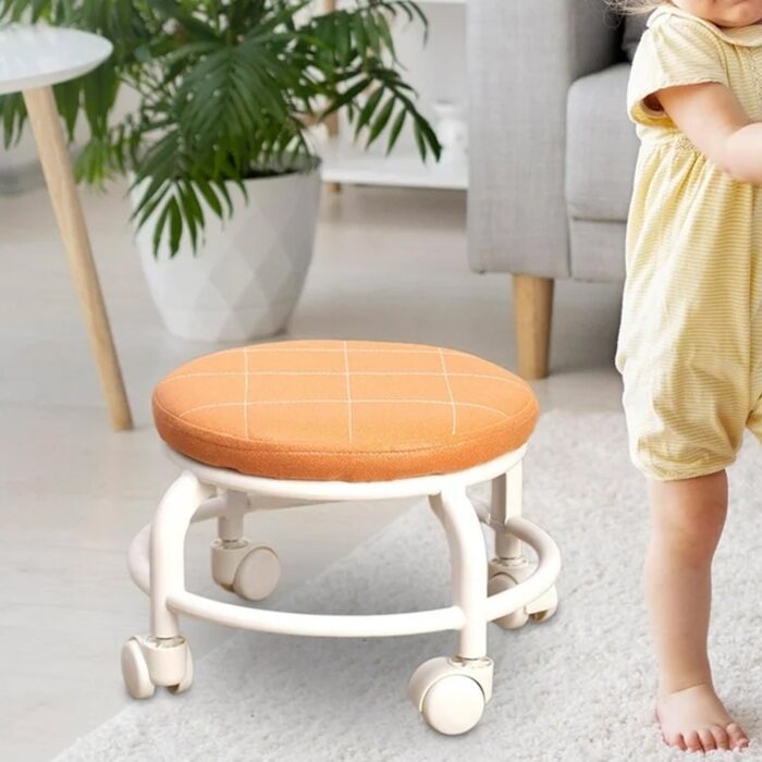 Roller Seat Stool Low Height Rolling Stool Multifunctional Small Household Movable Mini Stool Pulley Wheel Stool for Garage Home Library (1 Pc) - Image 3