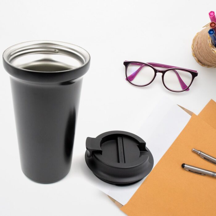 Inside Stainless Steel & Outside Plastic Vacuum Insulated  Insulated Coffee Cups Double Walled Travel Mug, Car Coffee Mug with Leak Proof Lid Reusable Thermal Cup for Hot Cold Drinks Coffee, Tea (1 Pc) - Image 3