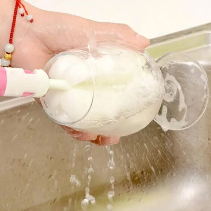 Sponge Cleaning Brush Kitchen Tool Bottle Soft Brush for Dishes| Cleaning Brush Cleaner with Plastic Long Handle, Soft Dish Washing Foam Cleaning Brushes For Cups Mugs Kettles Wine Glasses and Baby Bottles (1 Pc) - Image 3