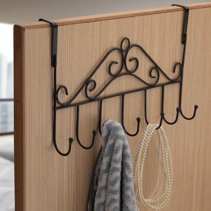 Over The Door Hanger Rack 7 Hooks Decorative Ognazier Hook Rack Stylish Door Hanger Door Hook Hangers with 7 Hooks,Metal Hanging Rack for Home Office Use - Image 3