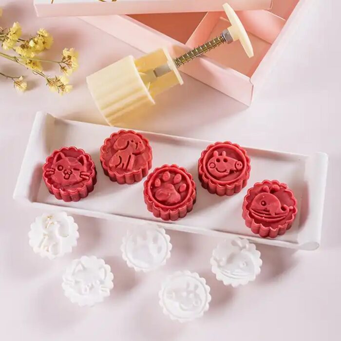 Mooncake Mold with 6 Stamps, Flowers Design Cookie Stamp Moon Cake Mold Stamps - Mid Autumn Festival Cookies Cutters - DIY Decoration Mooncake Press Molds - Image 3