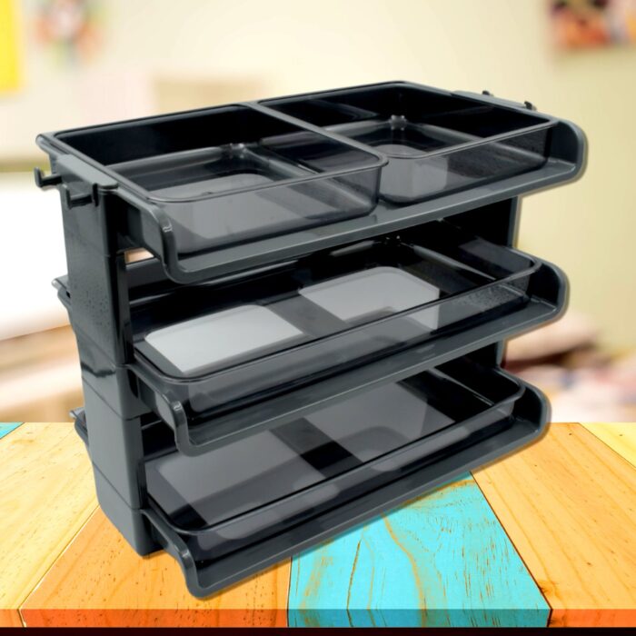 Plastic 3 Layer Storage used in all kinds of household and official places for storing of various types of stuffs and items, Desktop File Storage Rack, Office Data File Rack Drawer Type Classification Cabinet Desktop File Holder Organizer for Office - Image 6