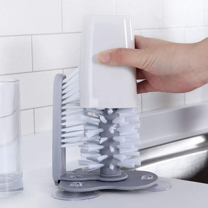 Mug / Cup / Glass Washer Brush with Suction Base, Self Stand Glass Washer Brush Double Sided Bristle Brush for Home Hotel Restaurant Café - Image 3
