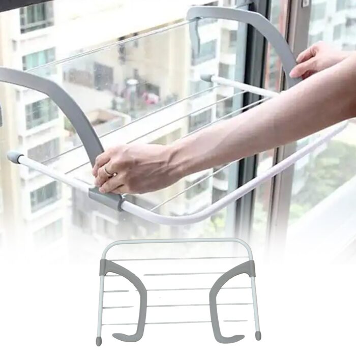 Metal Steel Folding Drying Rack for Clothes Balcony Laundry Hanger for Small Clothes Drying Hanger Metal Clothes Drying Stand, Socks and Plant Storage Holder Outdoor / Indoor Clothes-Towel Drying Rack Hanging on The Door Bathroom (50x35 Cm) - Image 5