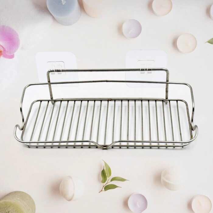 Stainless Steel Kitchen Bathroom Shower Shelf Storage Suction Basket Rack With 2 Hook (1 Pc) - Image 6