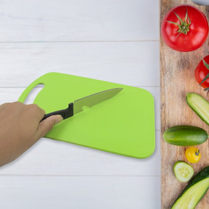 Premium Plastic Chopping Board & Steel Knife Vegetable Chopping Board With Knife  Cutting Board for Kitchen Chopper Fruit and Vegetable Cutter Chopper Plastic (3 Pc Set) - Image 6