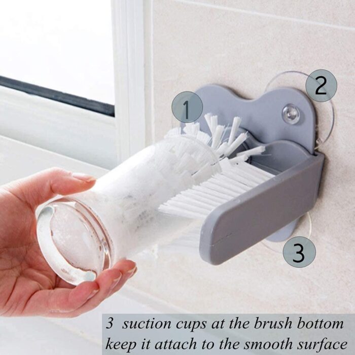 Mug / Cup / Glass Washer Brush with Suction Base, Self Stand Glass Washer Brush Double Sided Bristle Brush for Home Hotel Restaurant Café - Image 5