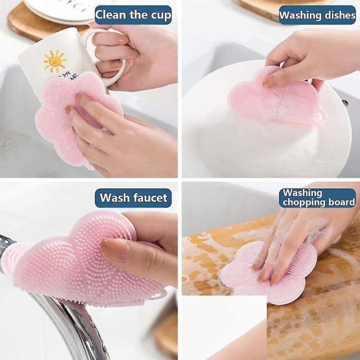 Multifunction Silicone Sponge Dish Washing Kitchen Scrubber, Dishwashing Brush Silicone Kitchen Brush Flower Shape Cleaning Brushes for Home Restaurant Easy Cleaning Tool Heat-Resistant Mat Kitchen Home Gadgets (1 Pc) - Image 5