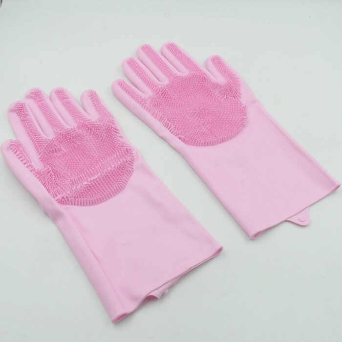 Dishwashing Gloves with Scrubber| Silicone Cleaning Reusable Scrub Gloves for Wash Dish Kitchen| Bathroom| Pet Grooming Wet and Dry Glove (1 Pair , 196Gm) - Image 3