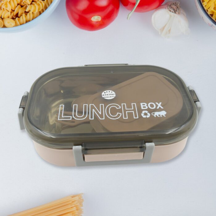 Stainless Steel & Heavy Plastic Material Lunch Box for Kids Air Tight, BPA Free, Easy to Clean, Tiffin Box for School Office College, Snack Box with Spoon and Fork (1 Pc) - Image 3