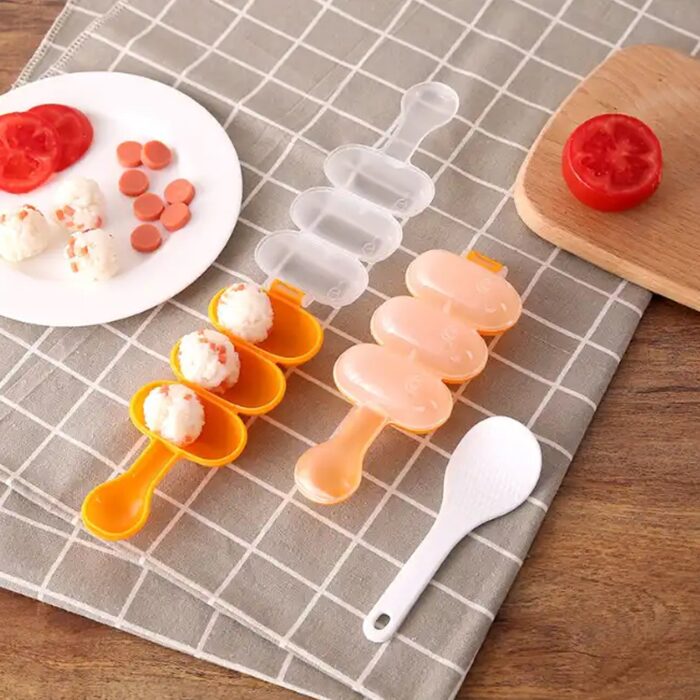 Rice Ball Mold Shaker Sushi Roll Maker 3 Compartment Kitchen Tools for Kids Shake DIY Lunch with a Mini Rice Paddle for Home Party Meal Make, Kids DIY Lunch Maker Mold - Image 3