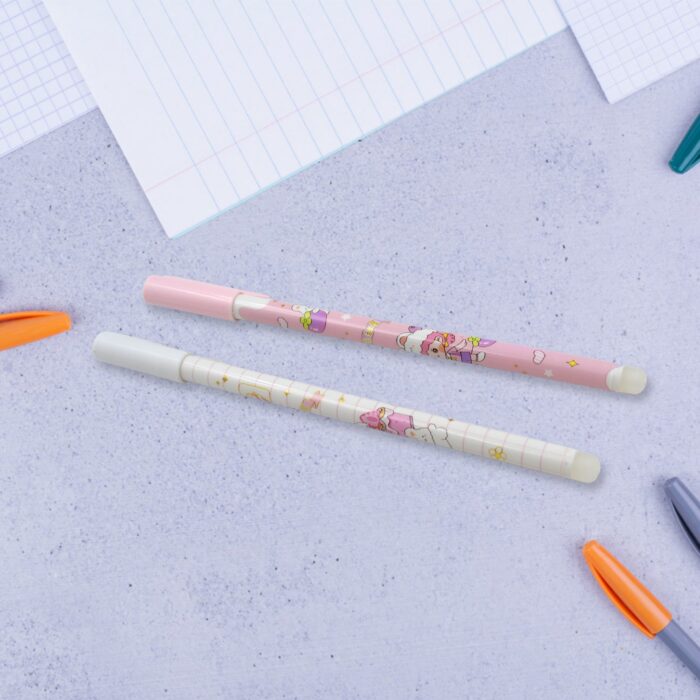 Erasable gel ink pen 12 Pcs/ Fancy Cute Blue Gel Pen with attached Magic Wipe Eraser Gel Pen, Stationery for Office School Writing Examination Supplies Tool, Return Gifts For Kids, Birthday Gifts - Image 5