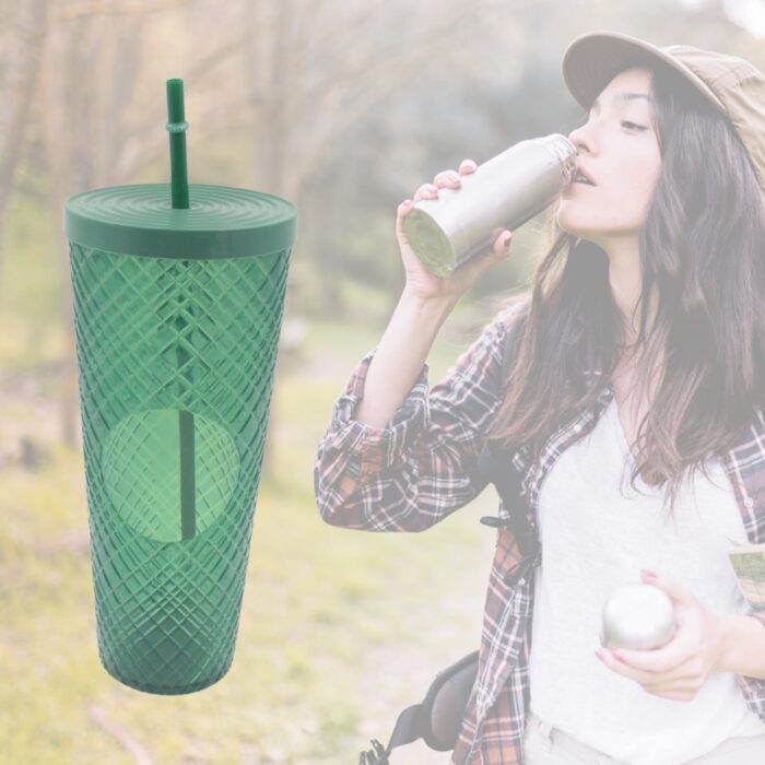 Cup with Straw &  LED Lighting Reusable Matte Studded Tumbler with Leak Proof Lid Water Cup Travel Mug Coffee Ice Water Bottle Double Walled Insulated Tumbler BPA Free (1 Pc) - Image 5