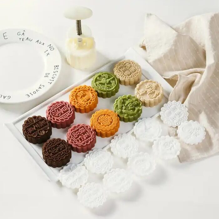 Mooncake Mold with 6 Stamps, Flowers Design Cookie Stamp Moon Cake Mold Stamps - Mid Autumn Festival Cookies Cutters - DIY Decoration Mooncake Press Molds - Image 5