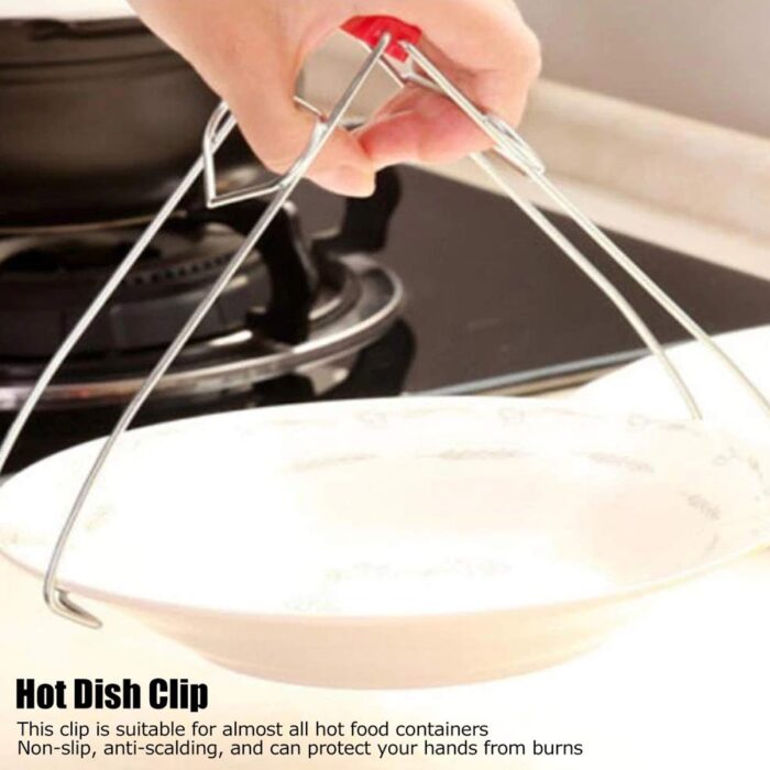 Kitchen Tongs Stainless Steel Pot Pan Gripper Clip Red Handle Take Bowl Clip Gripper Multi-Purpose Bowl Kitchen Accessories Kitchen Tongs Stainless Steel For Restaurants for Kitchen - Image 6