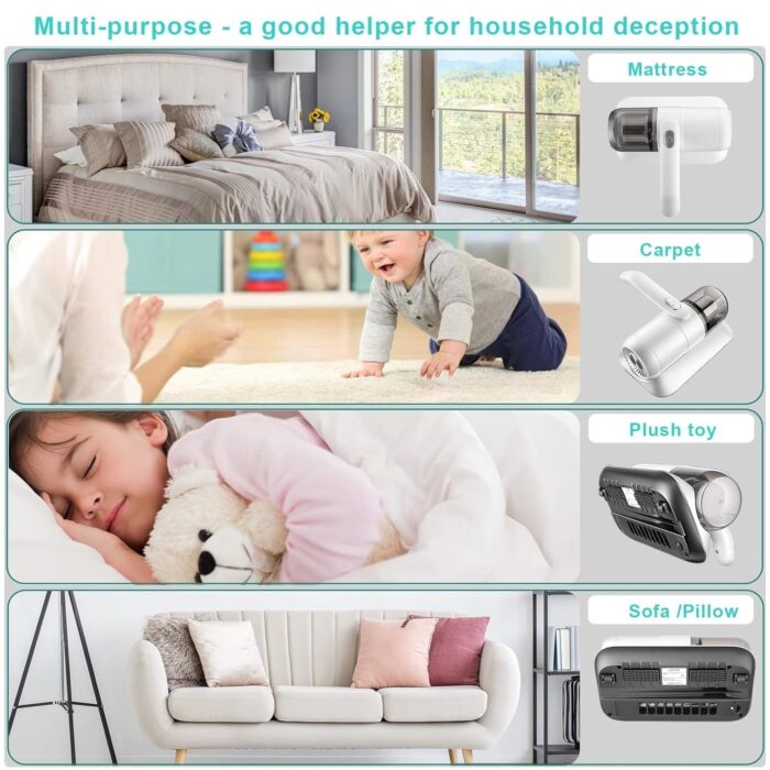 Powerful Suction Portable Handheld Vacuum Cleaner - Low Noise Vacuum Cleaner for Bed - Cordless Vacuum Cleaner for Car Seat Crevices Pillows, Mattresses, Sofas Wireless Anti Dust and Mite Cleaner - Image 6