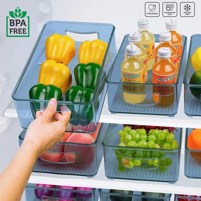 Plastic Refrigerator Organizer Bins, Set Of 2 Stackable Fridge Organizers with Handle, Clear Organizing Food Fruit Vegetables Pantry Storage Bins for Freezer kitchen Cabinet Organization and Storage (2 Pcs Set Mix Color) - Image 3